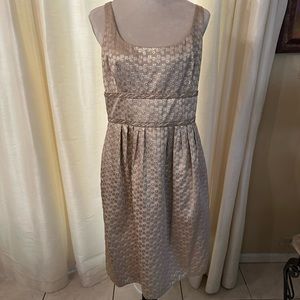 Carmen Marc Valvo gold brocade dress perfect for holiday celebrations!
